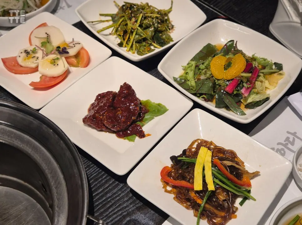 Table of side dishes set out in the private room