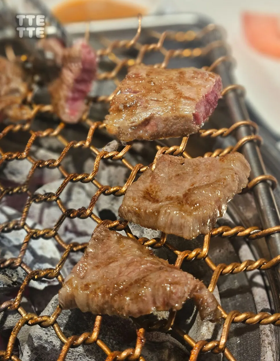 A finished piece of tender grilled hanwoo beef