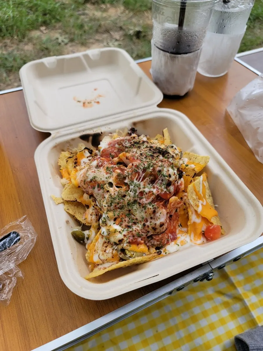 Close-up of Macho Nacho's beef brisket nachos