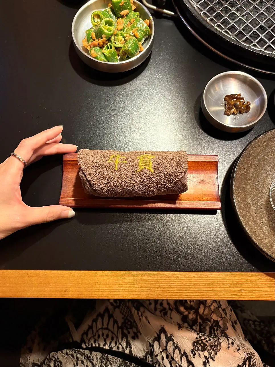 Set table with warm hand towels