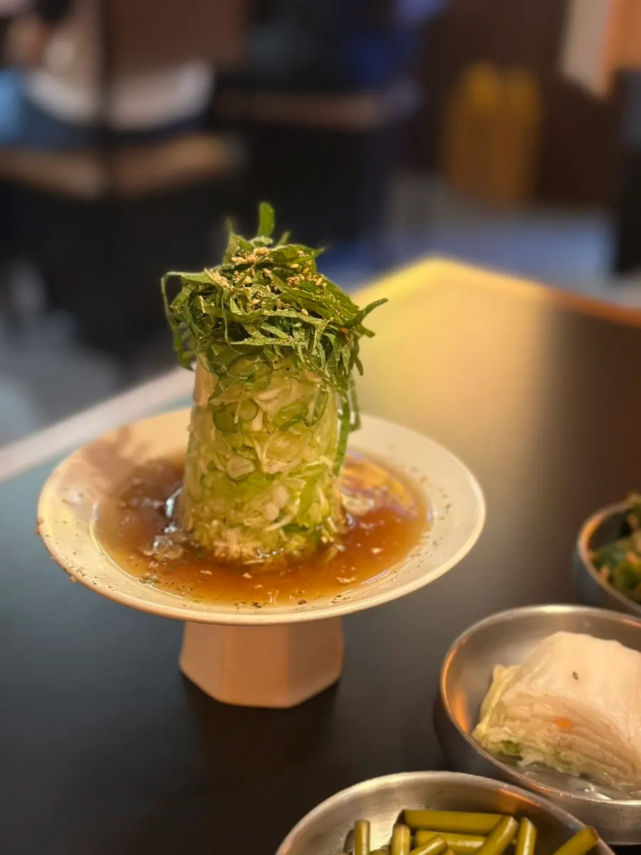 Plate of Maldon salt, wasabi, and braised shiitake