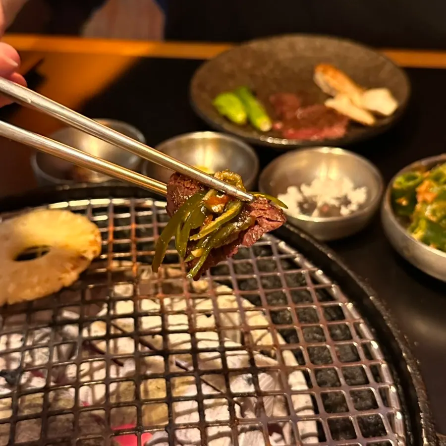 Beef bite topped with pickles