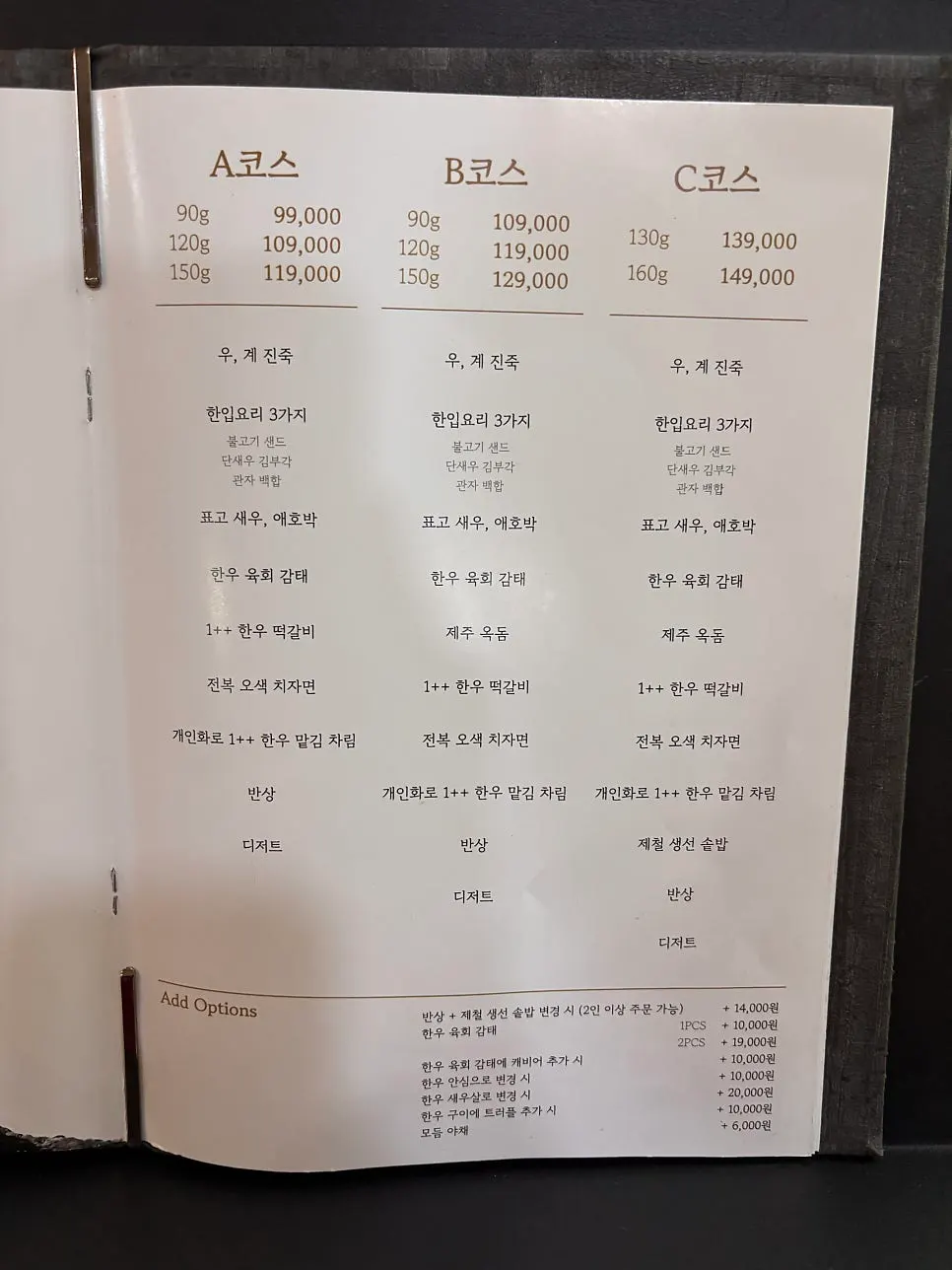 Usu's lunch and dinner course menu board