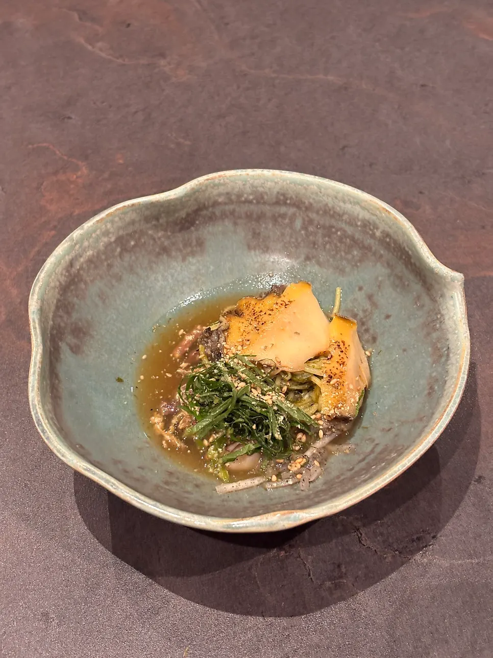 Abalone five-color gardenia noodles with colorful garnishes
