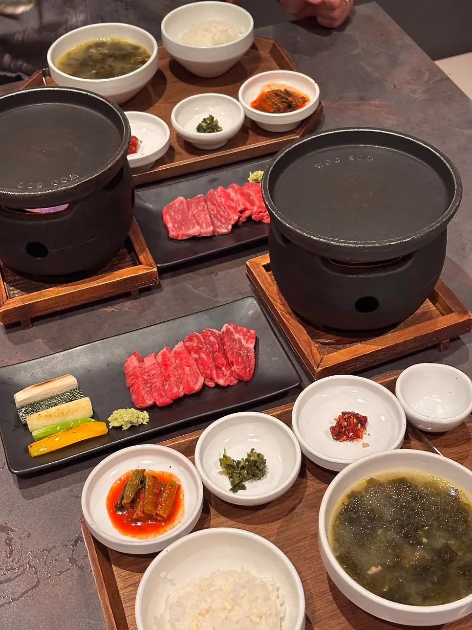 1++ hanwoo sirloin grilled on a personal tabletop grill
