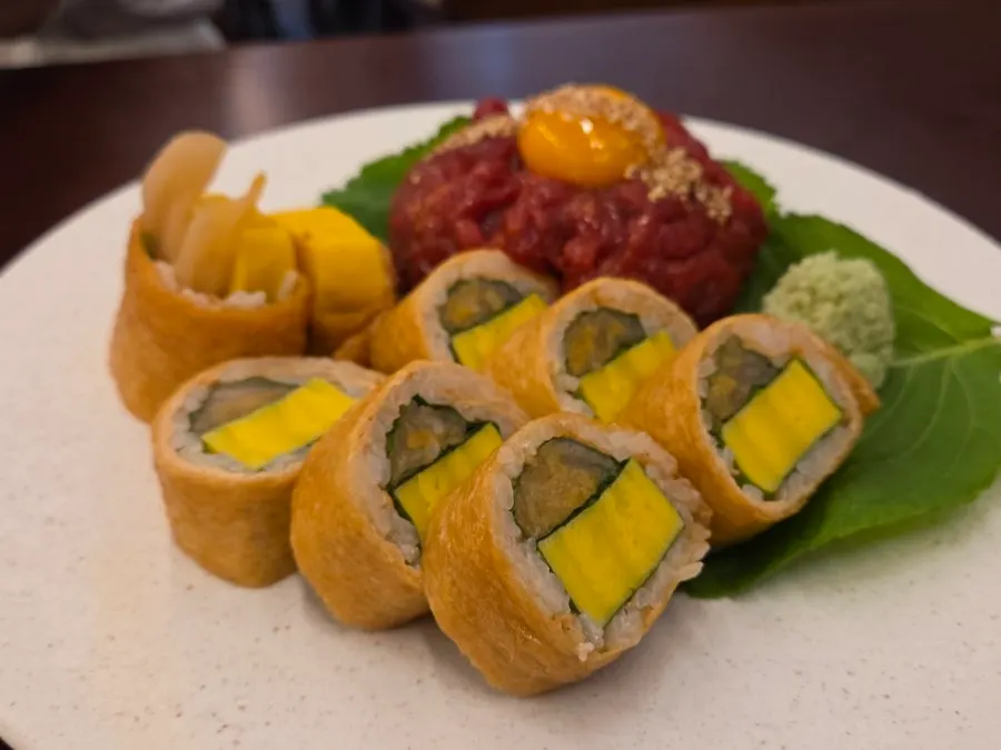 Yubu-mari filled with aged kimchi and rolled egg
