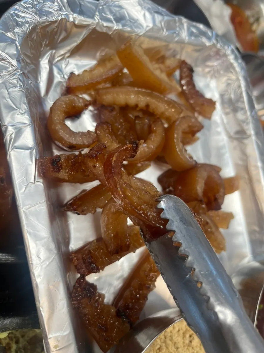Pork skin dipped in soybean powder
