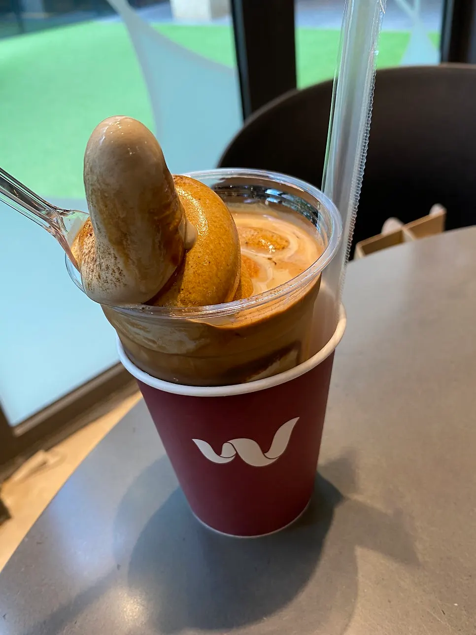 Wunder Gato with a generous scoop of hojicha soft-serve