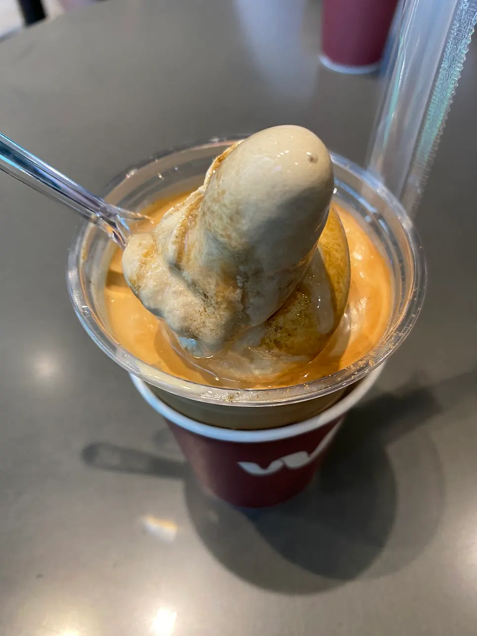 Scooping up the hojicha ice cream