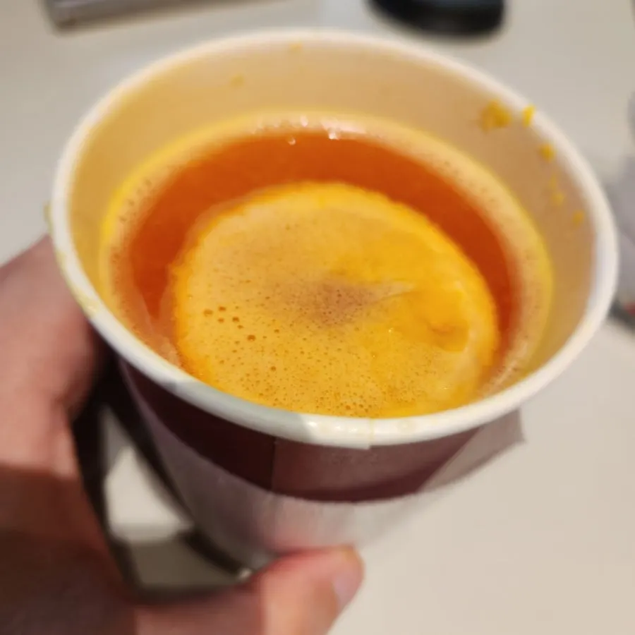 Close-up shot of the hot tangerine tea