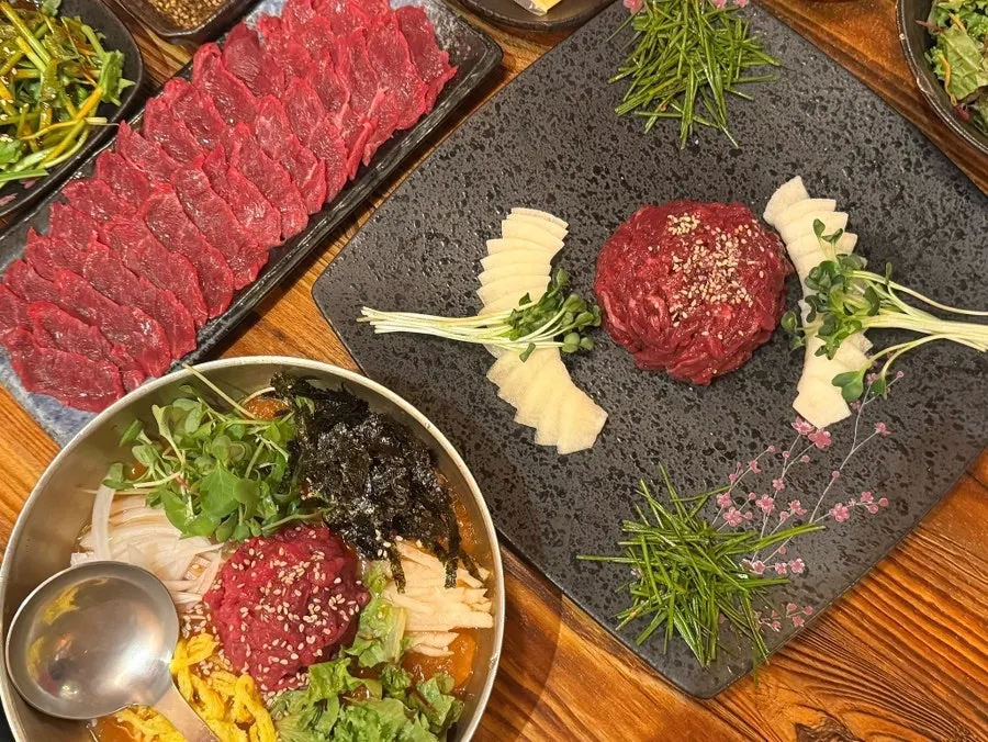 Beef radish soup and table spread