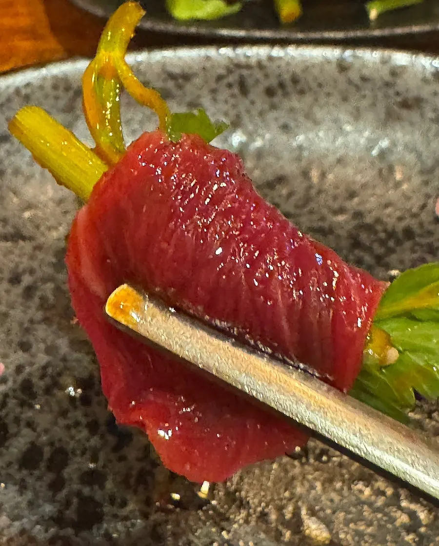 Full spread of yukhoe and beef sashimi
