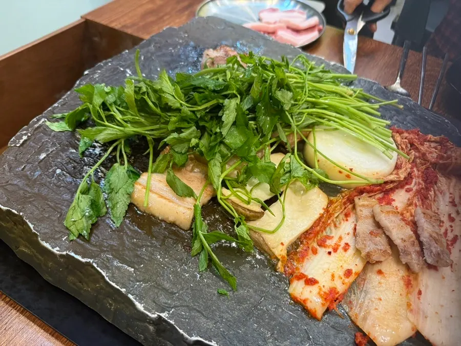 Minari added on top of the meat