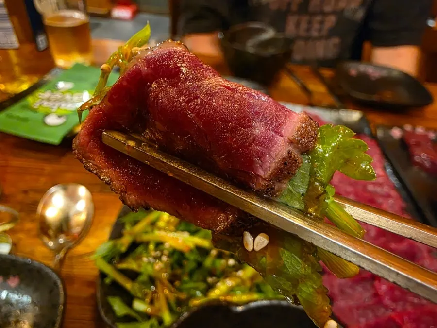 Hanwoo tataki plate with vegetables and lemon