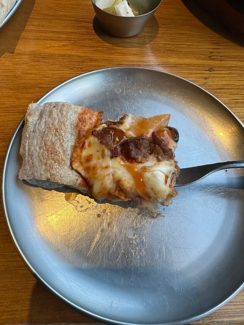 Bulgogi pizza with thin, chewy crust