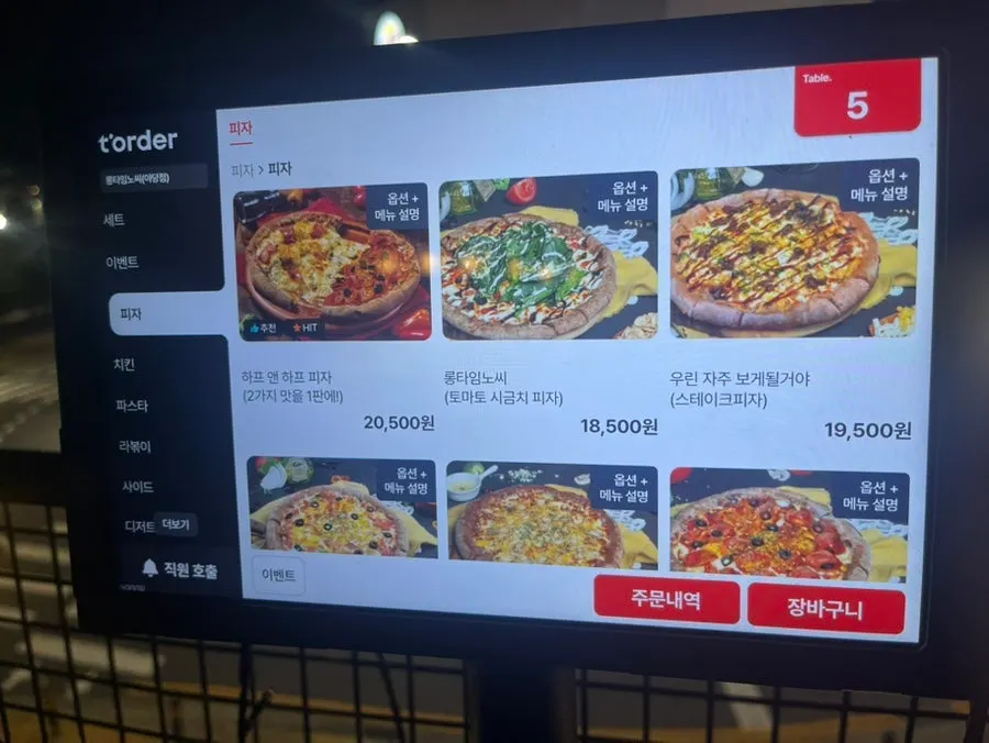 Menu board listing pizza sets