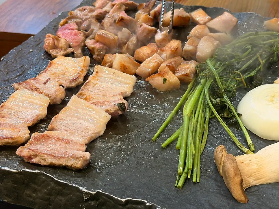 Domestic pork belly grilling on the pan