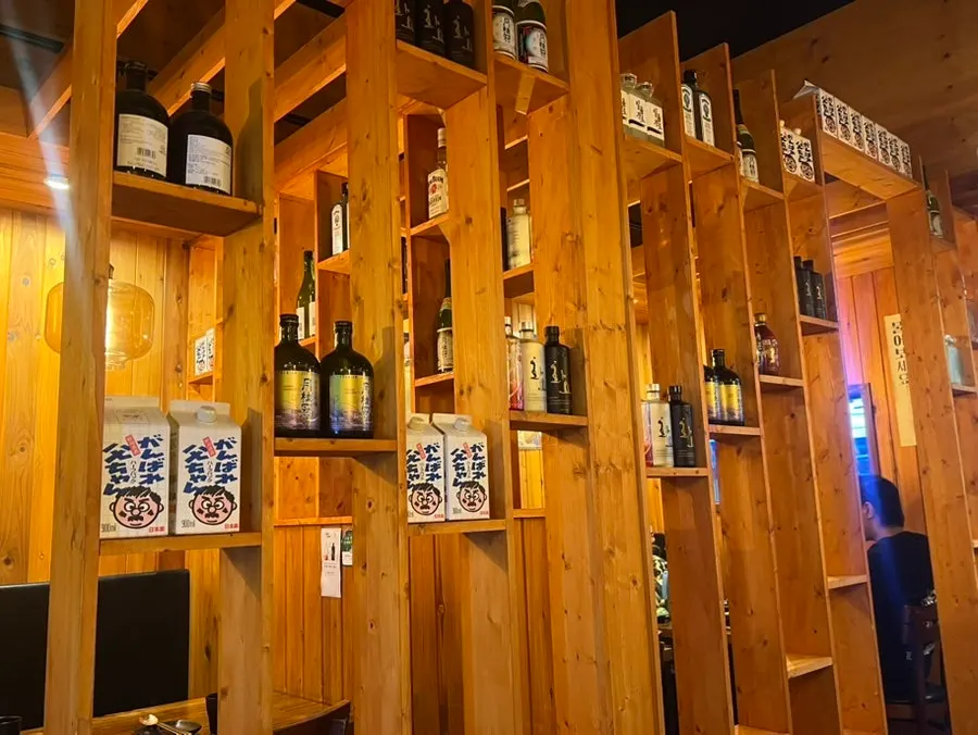 Sake and other liquors on display