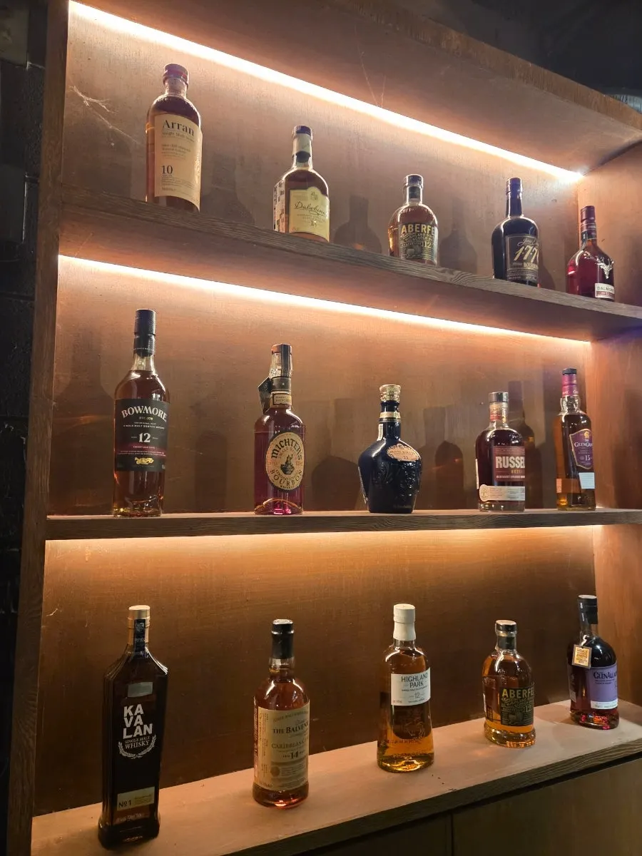 Dim, moody interior atmosphere of the bar