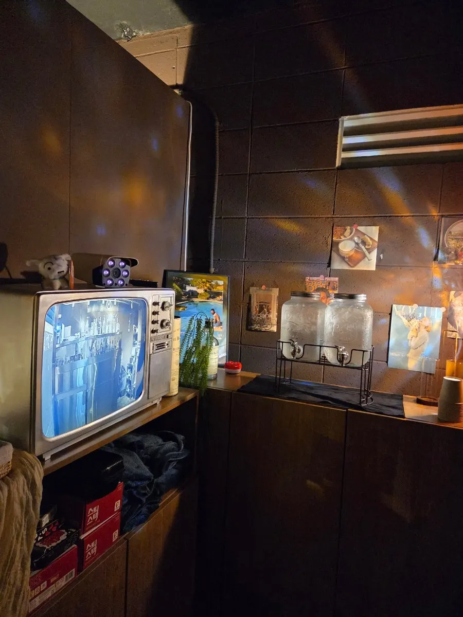 A corner of the shop decorated with retro props