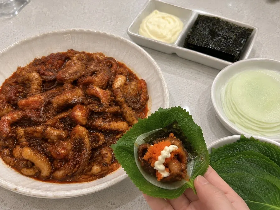A spicy jjukkumi lunch served with rice