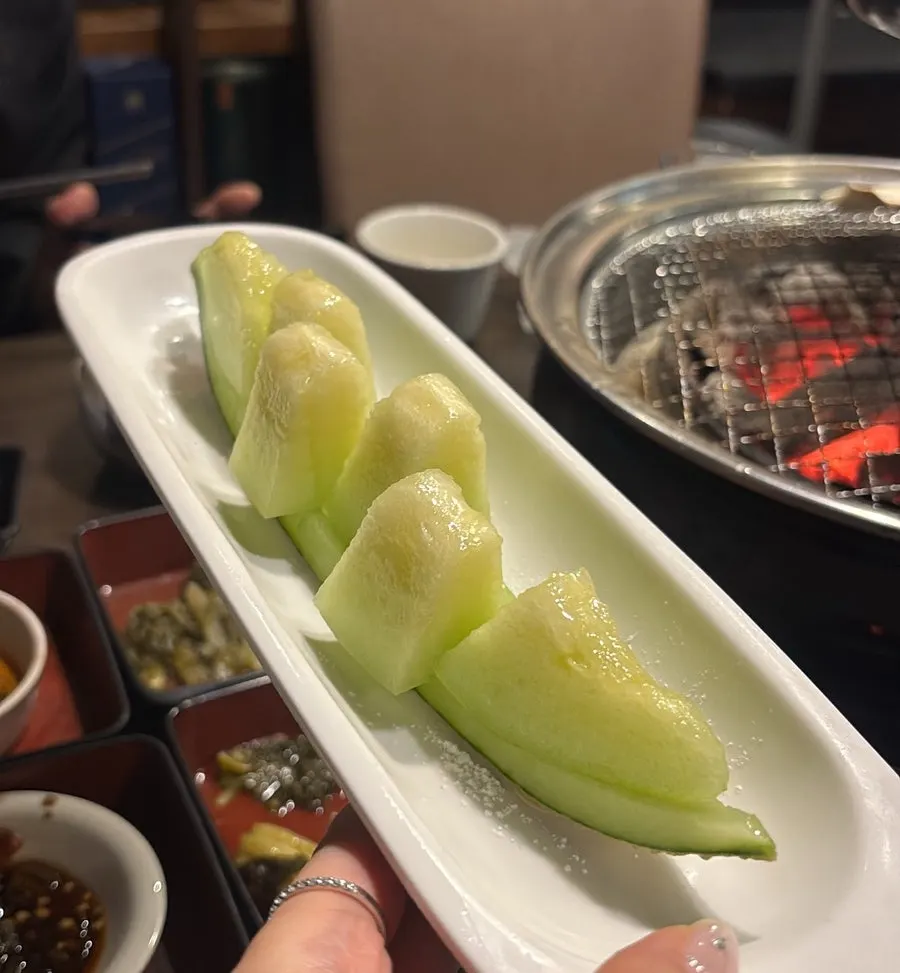 Melon served on the house at the end of the meal