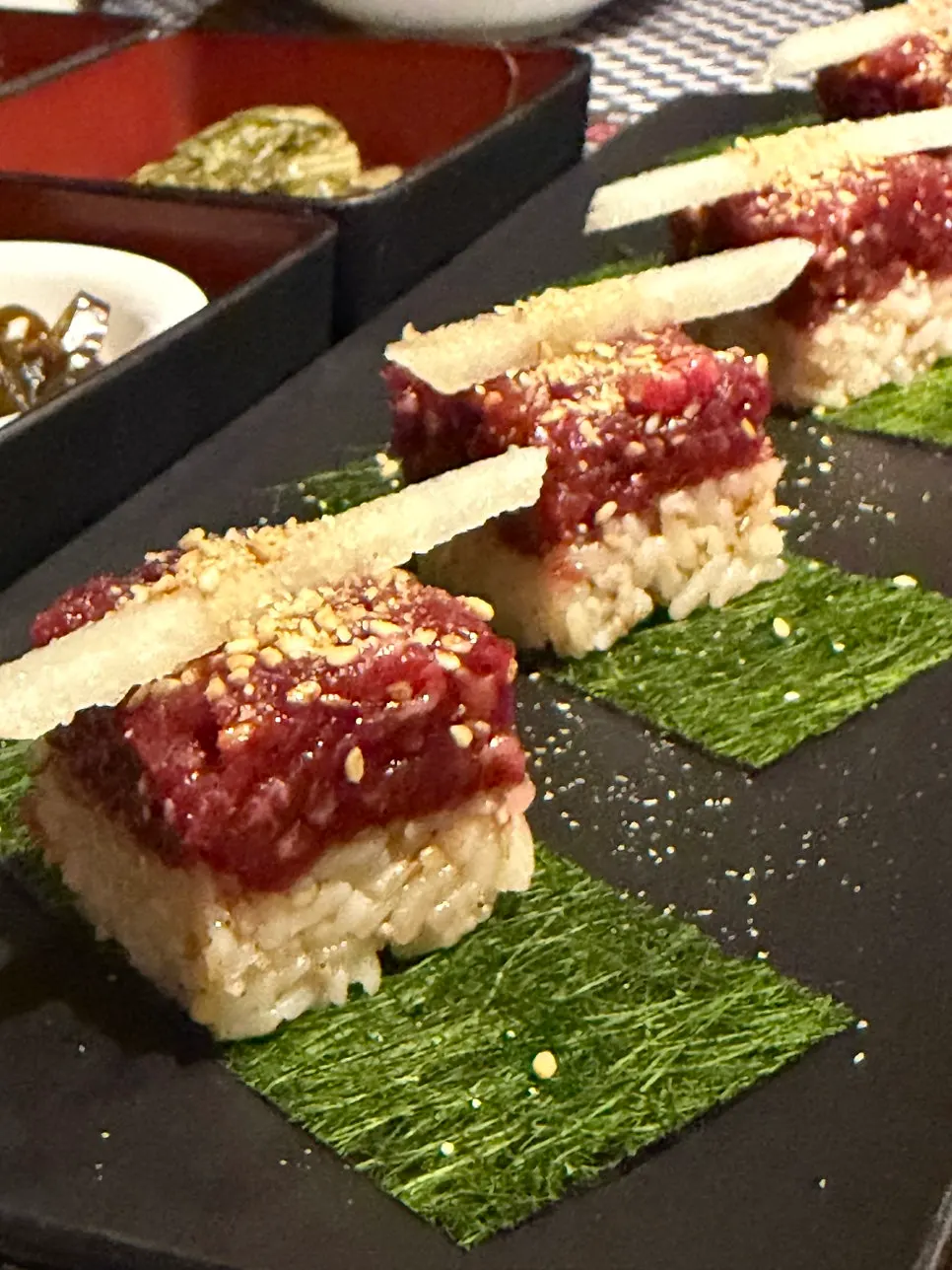 An additional order of 4 raw beef gim rice balls
