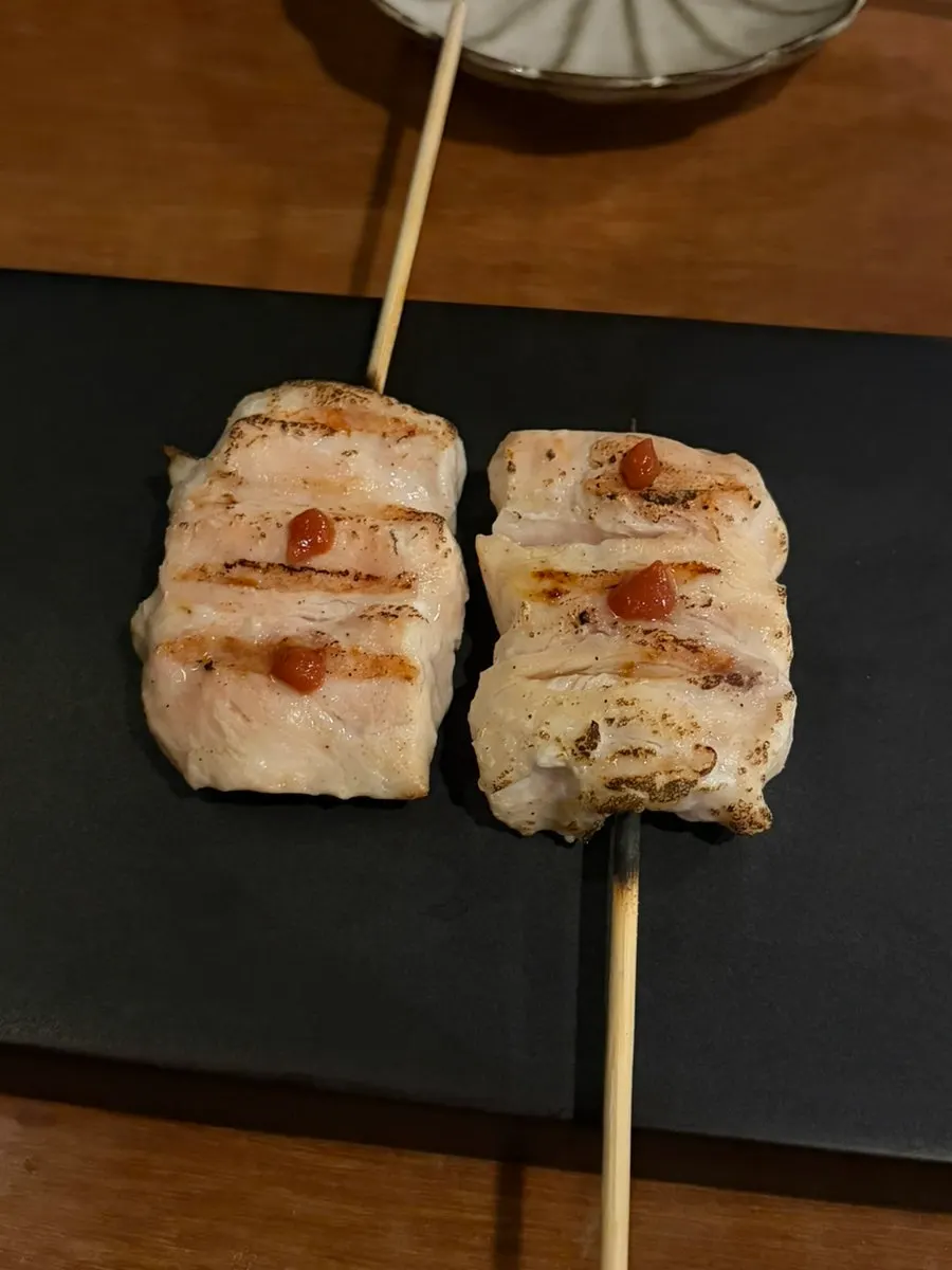 First-course skewer topped with plum wasabi