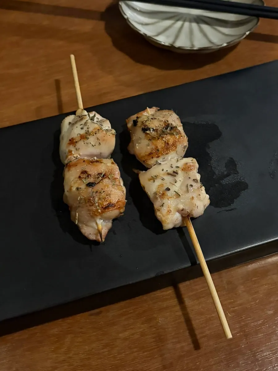 Yakitori skewer sprinkled with truffle salt