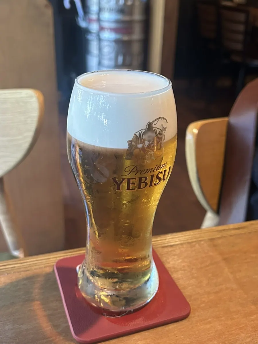 Draft Yebisu beer with creamy foam