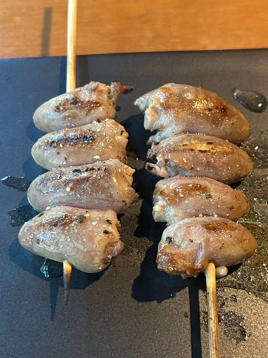 Heart skewer at Yakitori Shomong