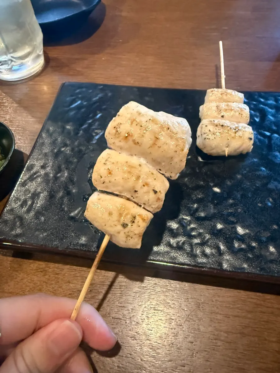 Chicken tenderloin skewer, the first course
