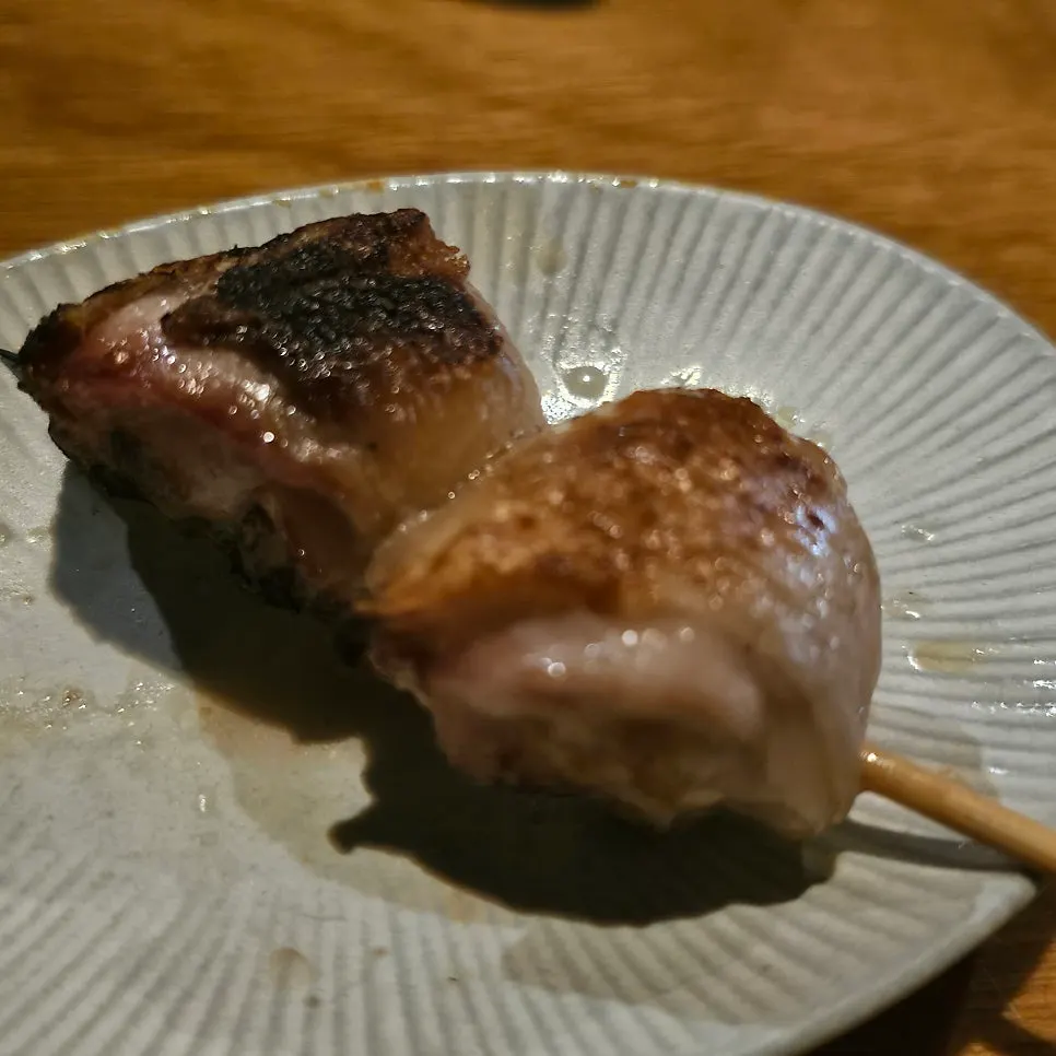 First skewer of the 6-skewer yakitori course