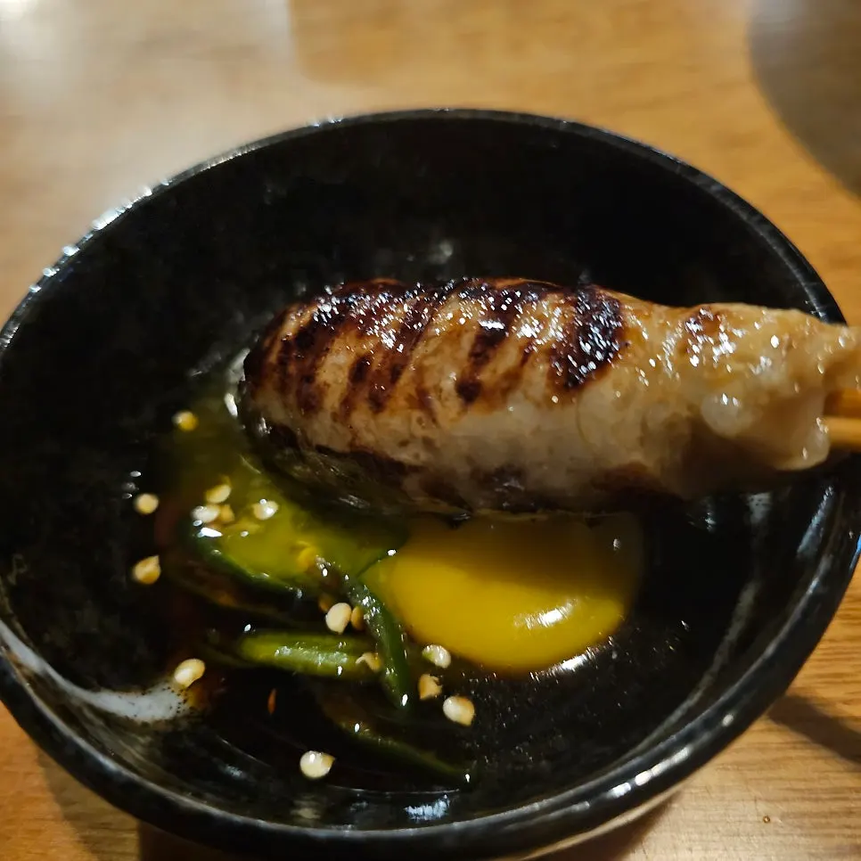 Yakitori skewer with charcoal aroma