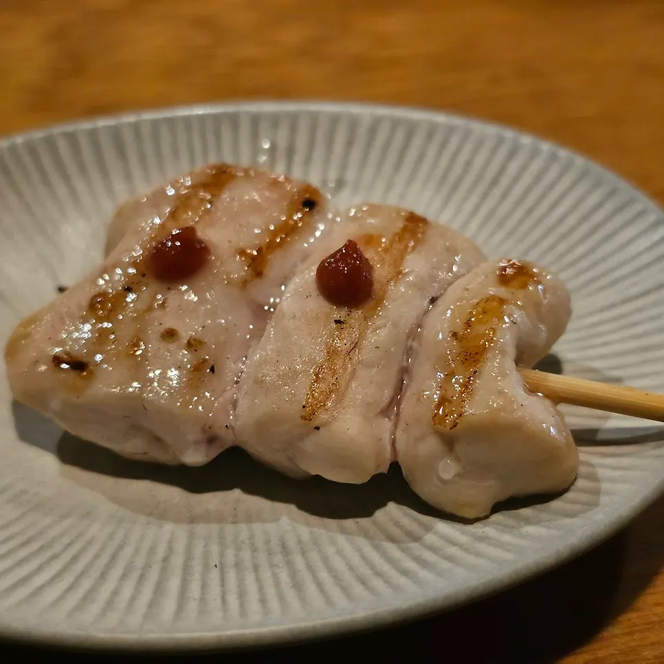 Plate from later in the yakitori course served in sequence