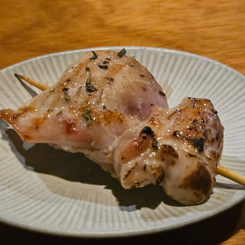 Yakitori skewer with a grilled exterior