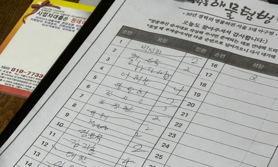 Waiting list placed at the restaurant entrance