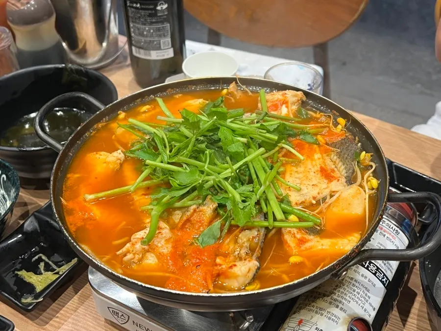 The spicy fish stew ordered to finish the course