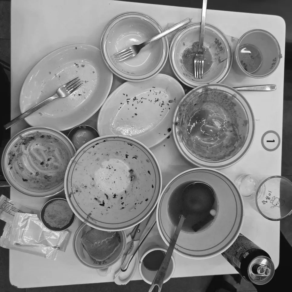 Full table spread of the Yum Bbokki set shared with a child