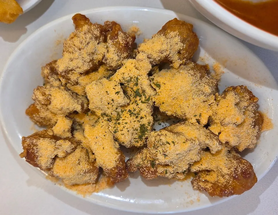 Close-up of tteokbokki with a regular chicken egg