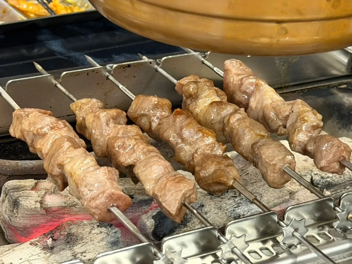 Grilled wangkkochi and lamb loin skewer