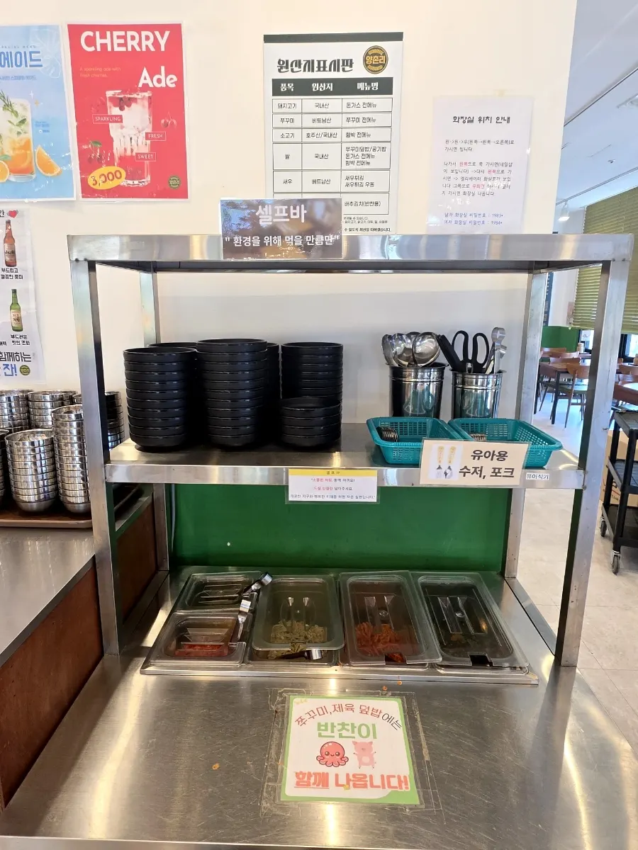 Self-bar corner with plates, scissors, and tongs