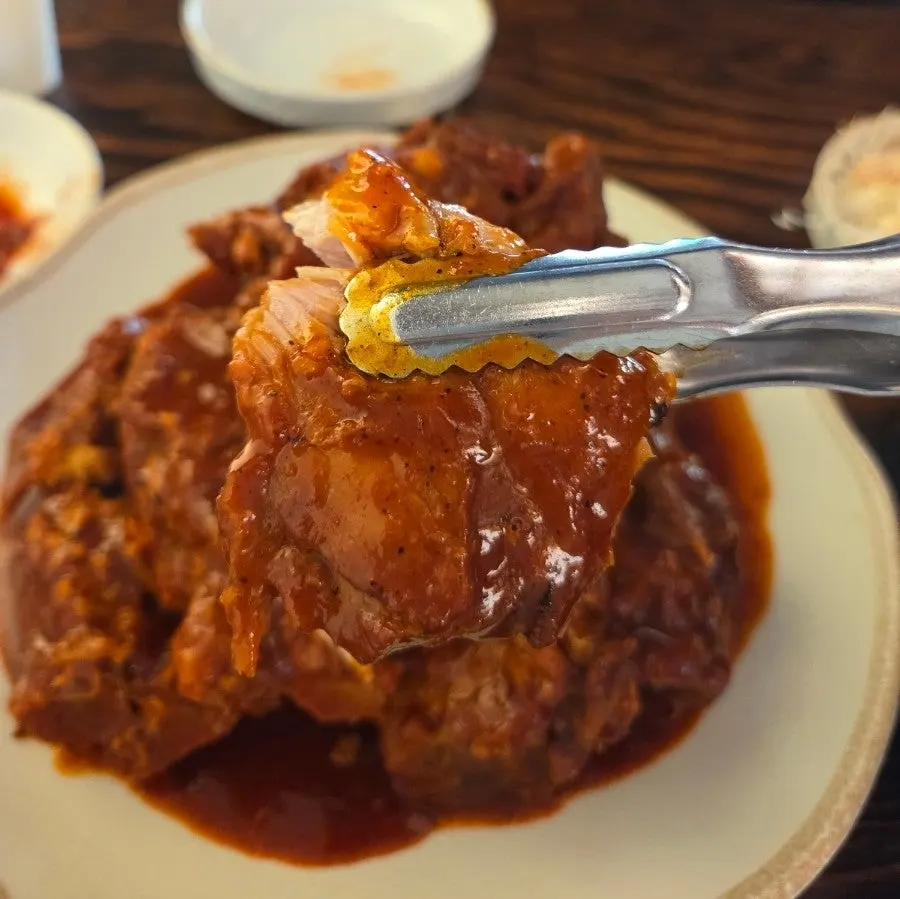Close-up of a lean piece of ppyeo-jjim meat