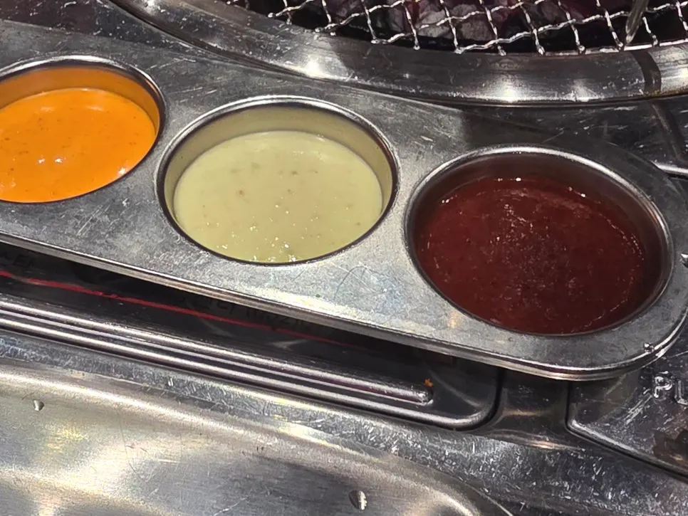 Sauces served with charcoal dakgalbi