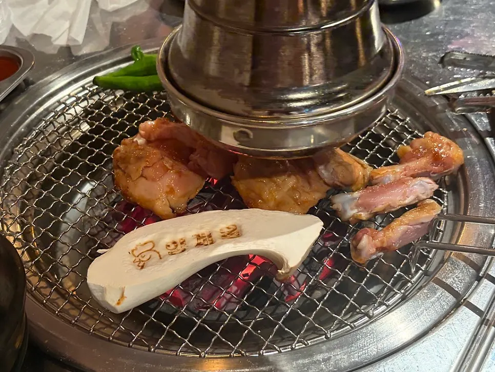 Full table view with two servings of dakgalbi