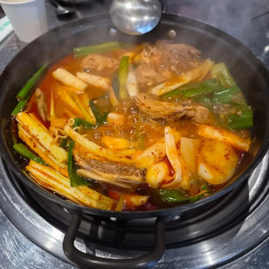 The red dakdoritang broth bubbling away