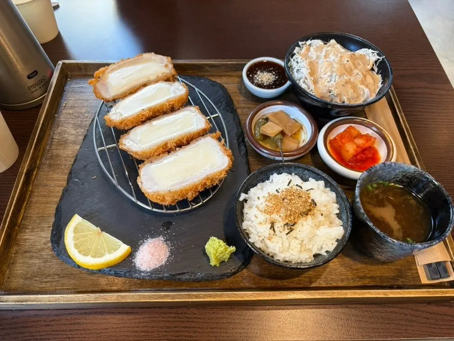 Single-set meal on a wooden tray at Yangjae Katsu