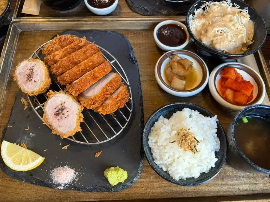 Tray with katsu, soup, and salad