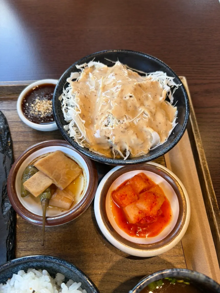Rice with furikake, diced radish kimchi, and pickles