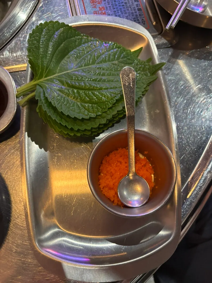 Plates of spicy sauce, wasabi sauce, buldak mayo sauce, and soy sauce